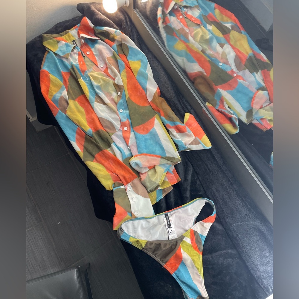 PrettyLittleThing Multicolor Abstract Shirt and Thong Set